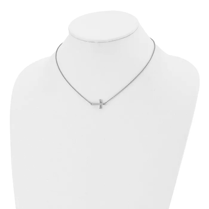 Necklaces TreasureFineJewelers Chisel Stainless Steel Polished Sideways Cross on a 16 inch Cable Chain Necklace
