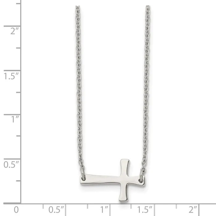 Necklaces TreasureFineJewelers Chisel Stainless Steel Polished Sideways Cross on a 16 inch Cable Chain Necklace