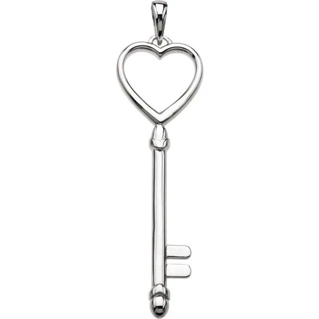 Necklaces TreasureFineJewelers Sterling Silver 49x13 mm Key Heart Pendant Necklaces TreasureFineJewelers Sterling Silver 49x13 mm Key Heart Pendant