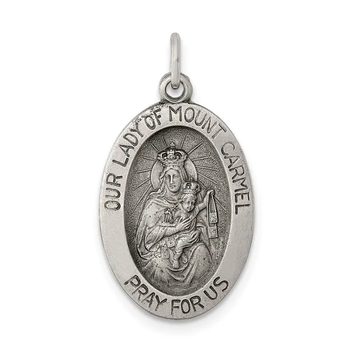 Necklaces TreasureFineJewelers Sterling Silver Antiqued Our Lady of MtCarmel Medal Necklaces TreasureFineJewelers Sterling Silver Antiqued Our Lady of MtCarmel Medal