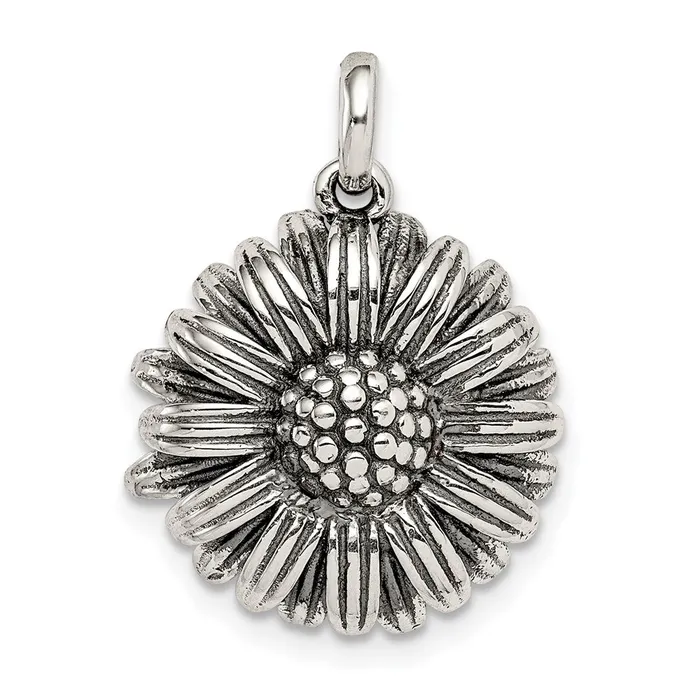 Necklaces TreasureFineJewelers Sterling Silver Antiqued Sunflower Pendant