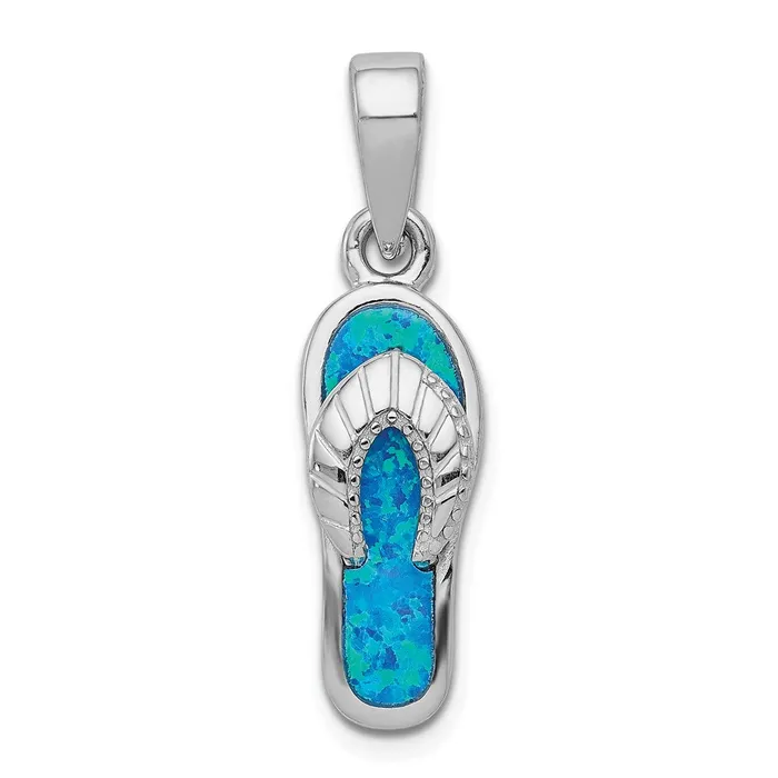 Necklaces TreasureFineJewelers Sterling Silver Created Blue Inlay Opal Sandal Pendant Necklaces TreasureFineJewelers Sterling Silver Created Blue Inlay Opal Sandal Pendant