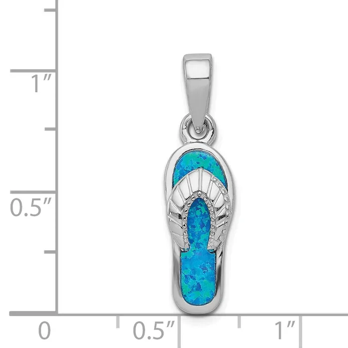 Necklaces TreasureFineJewelers Sterling Silver Created Blue Inlay Opal Sandal Pendant