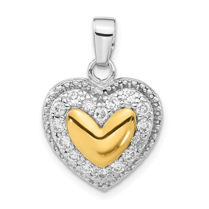 Necklaces TreasureFineJewelers Sterling Silver Gold Plating CZ Heart Pendant Necklaces TreasureFineJewelers Sterling Silver Gold Plating CZ Heart Pendant