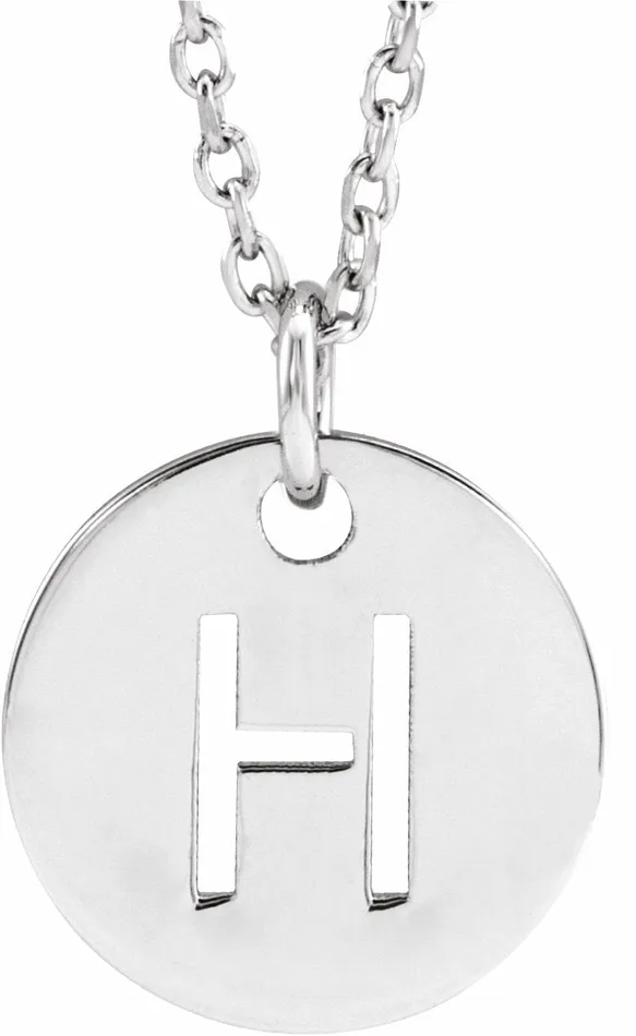 Necklaces TreasureFineJewelers Sterling Silver Initial H 10 mm Disc 1618 Necklace Necklaces TreasureFineJewelers Sterling Silver Initial H 10 mm Disc 1618 Necklace