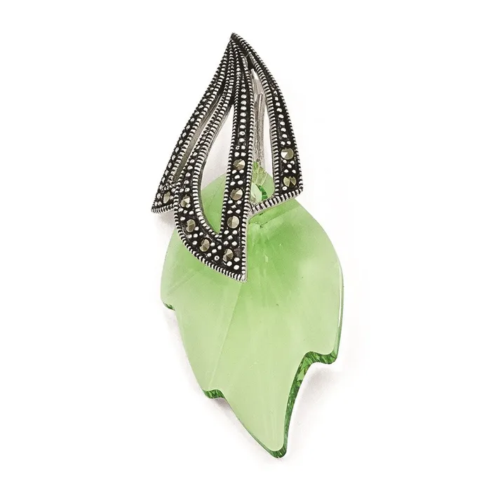 Necklaces TreasureFineJewelers Sterling Silver Marcasite Swarovski Elements Leaf Pendant Necklaces TreasureFineJewelers Sterling Silver Marcasite Swarovski Elements Leaf Pendant