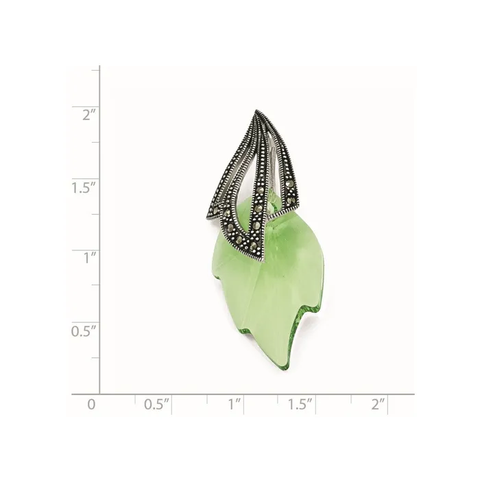 Necklaces TreasureFineJewelers Sterling Silver Marcasite Swarovski Elements Leaf Pendant