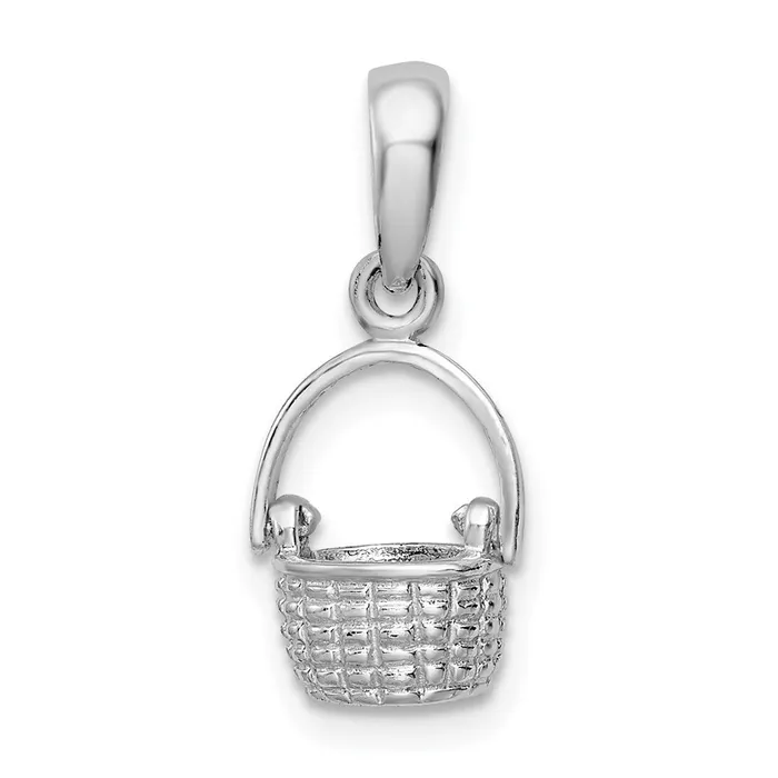 Necklaces TreasureFineJewelers Sterling Silver Polish 3D Basket wMoving Handle Pendant Necklaces TreasureFineJewelers Sterling Silver Polish 3D Basket wMoving Handle Pendant
