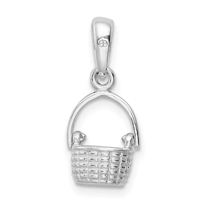 Necklaces TreasureFineJewelers Sterling Silver Polish 3D Basket wMoving Handle Pendant
