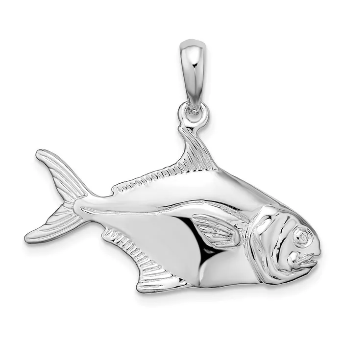 Necklaces TreasureFineJewelers Sterling Silver Polished 3D Pompano Fish Pendant Necklaces TreasureFineJewelers Sterling Silver Polished 3D Pompano Fish Pendant