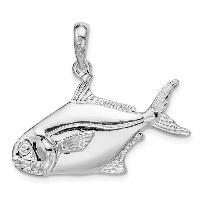 Necklaces TreasureFineJewelers Sterling Silver Polished 3D Pompano Fish Pendant