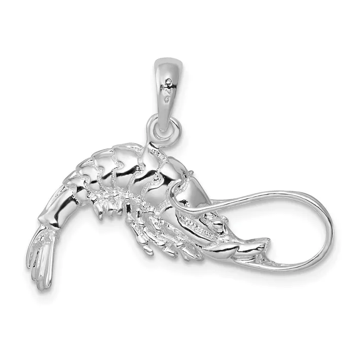 Necklaces TreasureFineJewelers Sterling Silver Polished 3D Shrimp Pendant