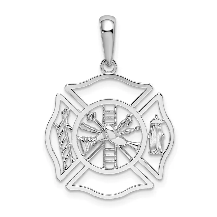 Necklaces TreasureFineJewelers Sterling Silver Polished Cutout Fireman Shield Pendant Necklaces TreasureFineJewelers Sterling Silver Polished Cutout Fireman Shield Pendant