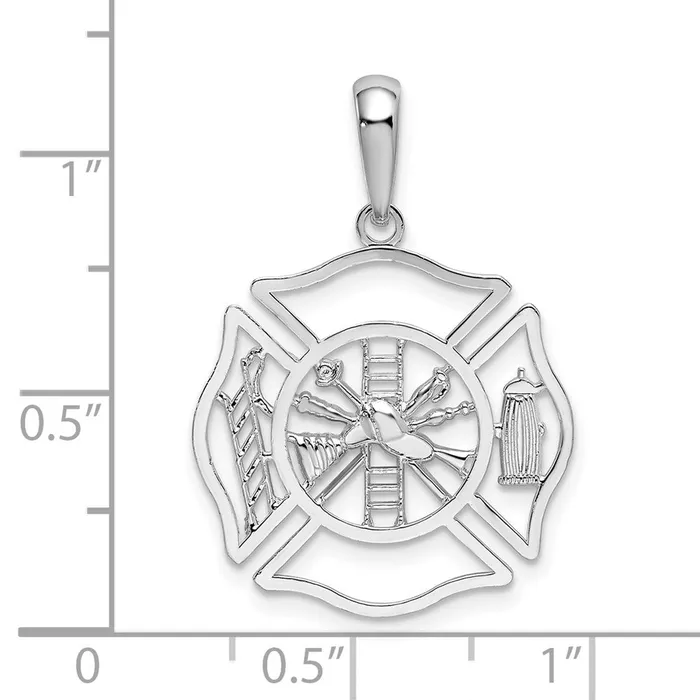 Necklaces TreasureFineJewelers Sterling Silver Polished Cutout Fireman Shield Pendant