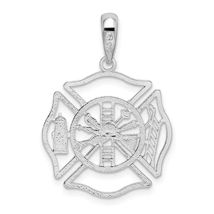 Necklaces TreasureFineJewelers Sterling Silver Polished Cutout Fireman Shield Pendant