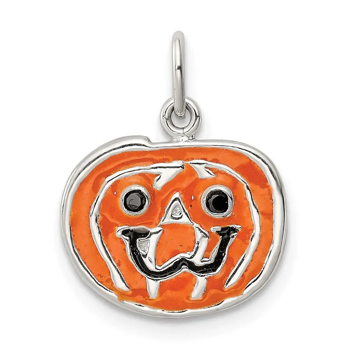 Necklaces TreasureFineJewelers Sterling Silver Polished Enamel Pumpkin Pendant Necklaces TreasureFineJewelers Sterling Silver Polished Enamel Pumpkin Pendant