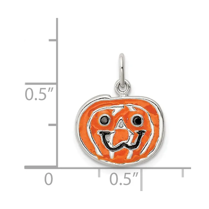Necklaces TreasureFineJewelers Sterling Silver Polished Enamel Pumpkin Pendant