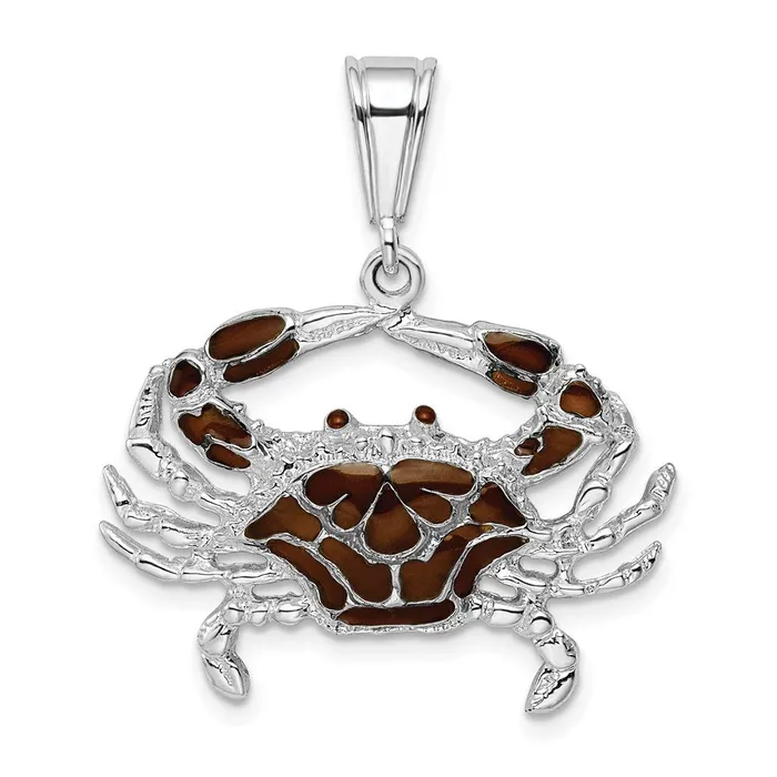 Necklaces TreasureFineJewelers Sterling Silver Polished Enameled Brown Crab Pendant Necklaces TreasureFineJewelers Sterling Silver Polished Enameled Brown Crab Pendant