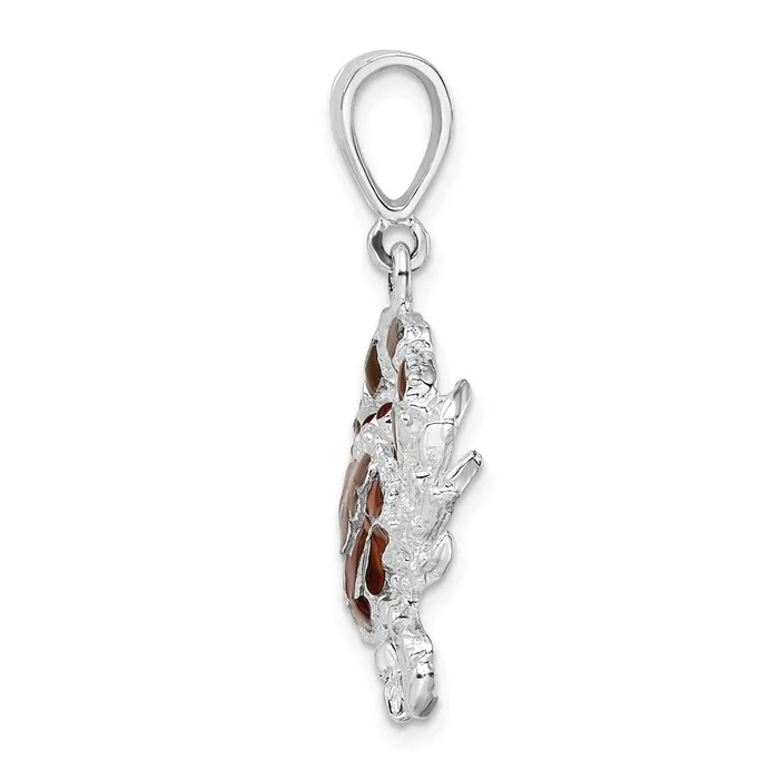 Necklaces TreasureFineJewelers Sterling Silver Polished Enameled Brown Crab Pendant