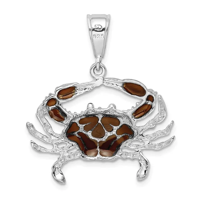 Necklaces TreasureFineJewelers Sterling Silver Polished Enameled Brown Crab Pendant