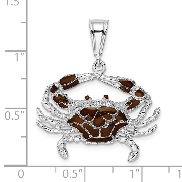 Necklaces TreasureFineJewelers Sterling Silver Polished Enameled Brown Crab Pendant