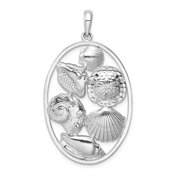 Necklaces TreasureFineJewelers Sterling Silver Polished Shells Oval Pendant Necklaces TreasureFineJewelers Sterling Silver Polished Shells Oval Pendant