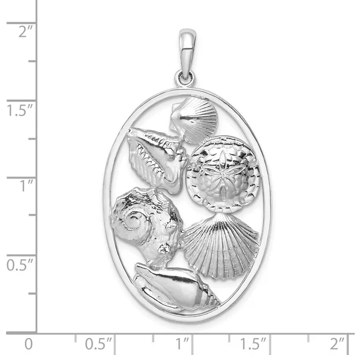 Necklaces TreasureFineJewelers Sterling Silver Polished Shells Oval Pendant