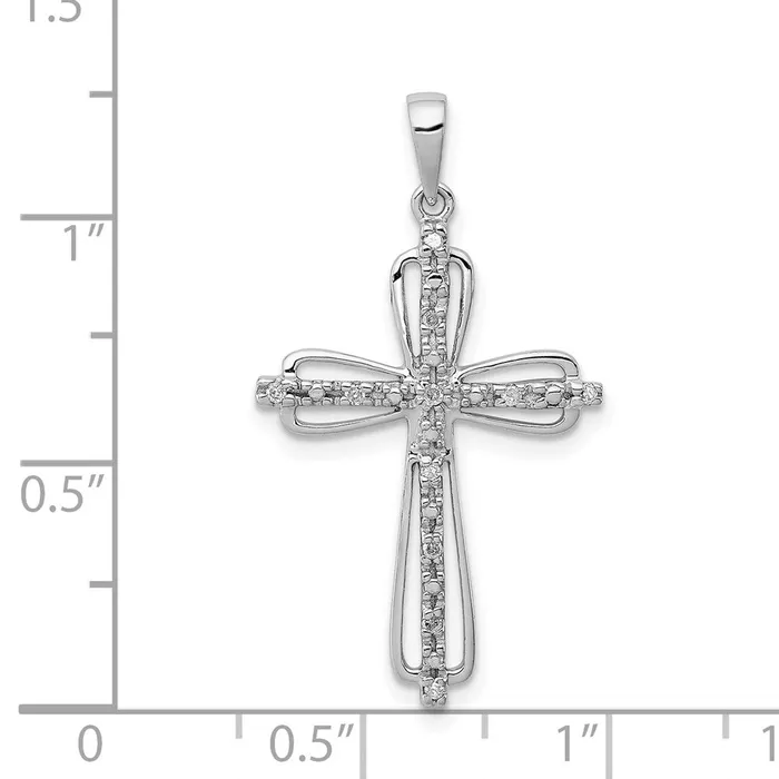 Necklaces TreasureFineJewelers Sterling Silver Rhodium Plated Diamond Cross Pendant