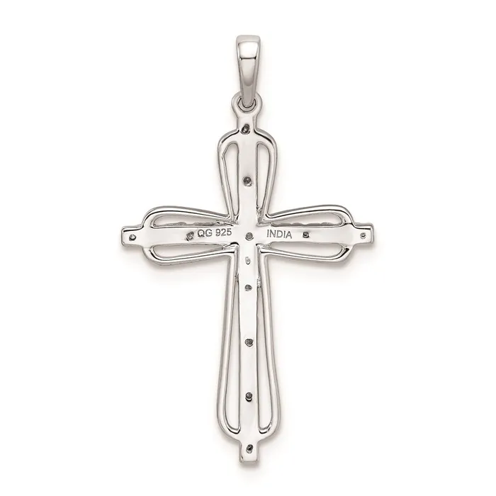 Necklaces TreasureFineJewelers Sterling Silver Rhodium Plated Diamond Cross Pendant