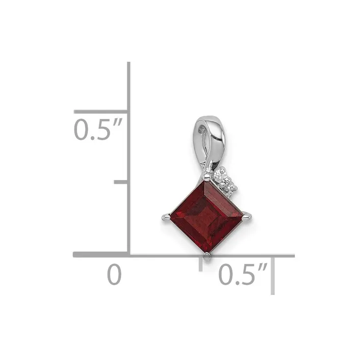 Necklaces TreasureFineJewelers Sterling Silver Rhodium Plated Diamond Garnet Square Pendant
