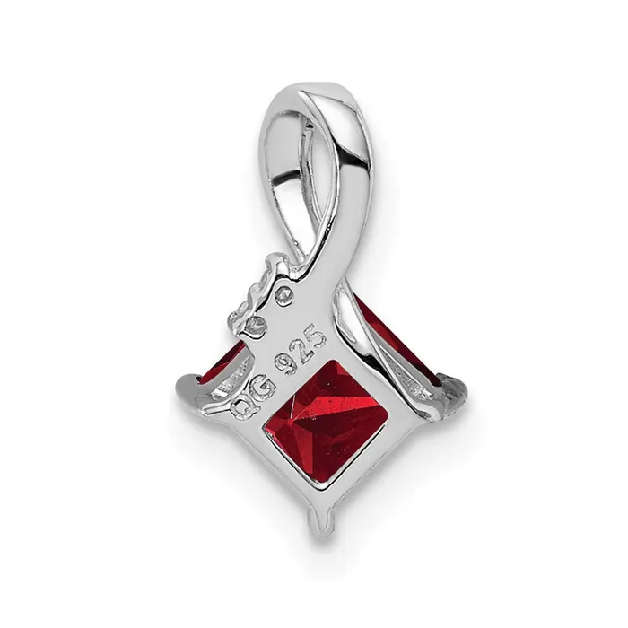 Necklaces TreasureFineJewelers Sterling Silver Rhodium Plated Diamond Garnet Square Pendant