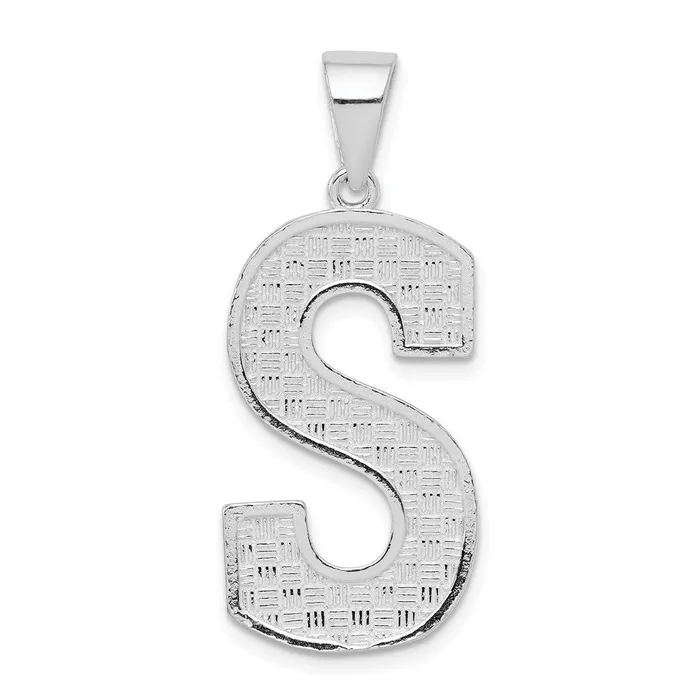 Necklaces TreasureFineJewelers Sterling Silver Rhodiumplated Letter S Initial Pendant