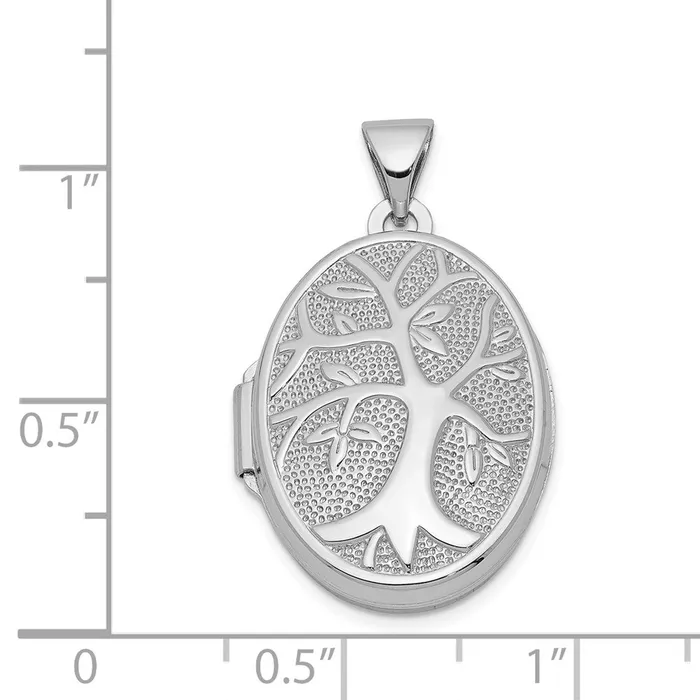 Necklaces TreasureFineJewelers Sterling Silver Rhodiumplated Oval Tree Locket