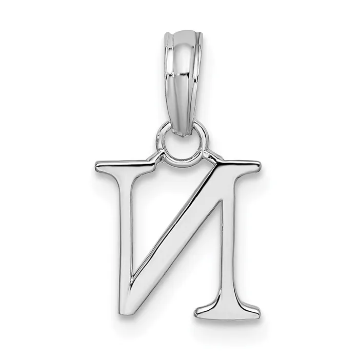 Necklaces TreasureFineJewelers Sterling Silver Rhodiumplated Polished Block Initial N Pendant