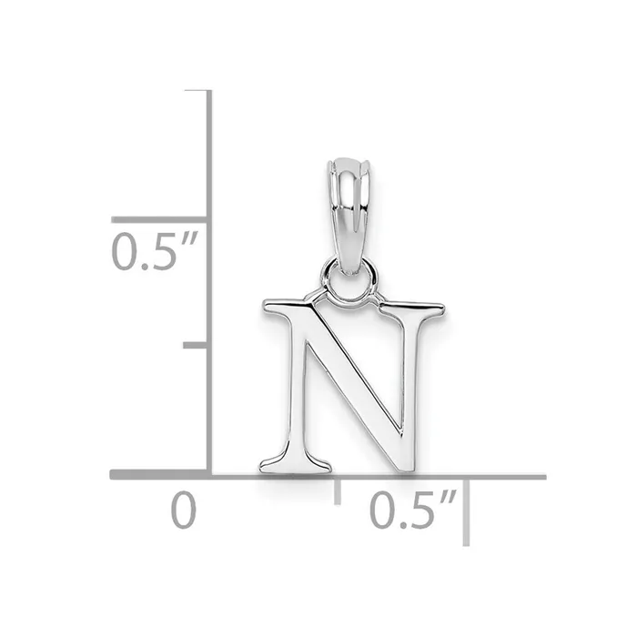 Necklaces TreasureFineJewelers Sterling Silver Rhodiumplated Polished Block Initial N Pendant