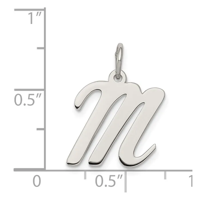 Necklaces TreasureFineJewelers Sterling Silver Rhodiumplated Script Letter M Initial Charm