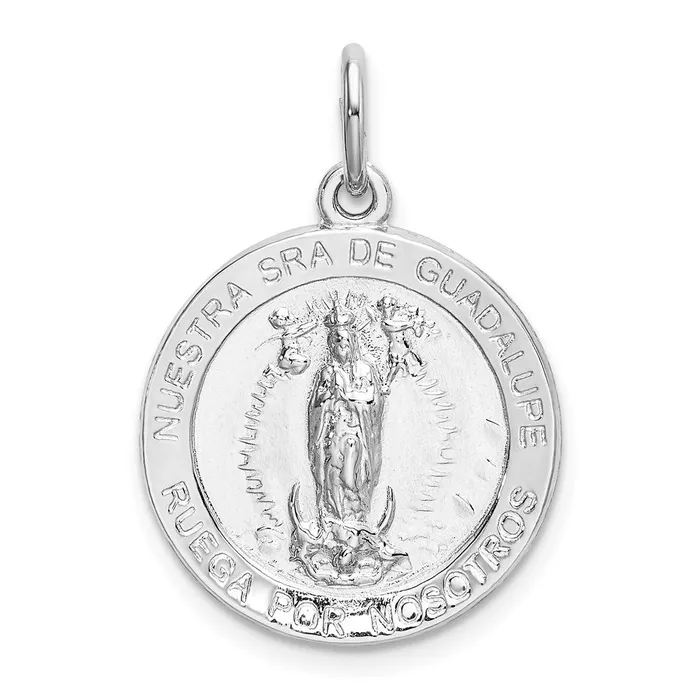 Necklaces TreasureFineJewelers Sterling Silver Rhodiumplated Spanish Lady of Guadalupe Medal Pendant Necklaces TreasureFineJewelers Sterling Silver Rhodiumplated Spanish Lady of Guadalupe Medal Pendant