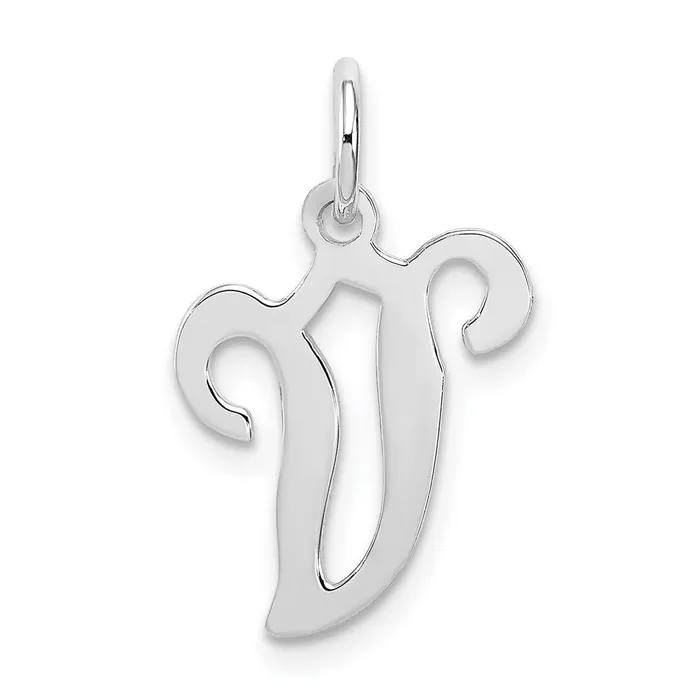 Necklaces TreasureFineJewelers Sterling Silver Rhodiumplated Stamped Letter V Initial Charm Necklaces TreasureFineJewelers Sterling Silver Rhodiumplated Stamped Letter V Initial Charm