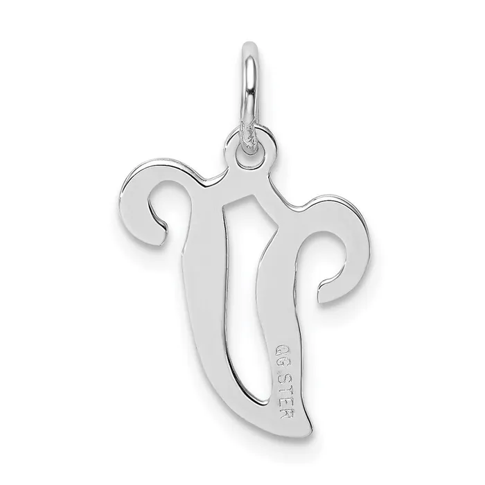 Necklaces TreasureFineJewelers Sterling Silver Rhodiumplated Stamped Letter V Initial Charm