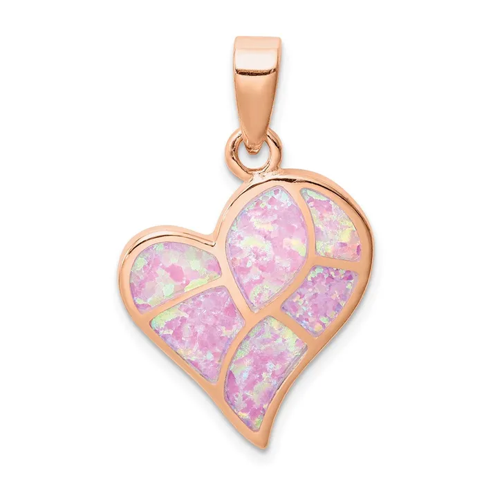 Necklaces TreasureFineJewelers Sterling Silver Rosetone Created Pink Opal Inlay Heart Pendant Necklaces TreasureFineJewelers Sterling Silver Rosetone Created Pink Opal Inlay Heart Pendant
