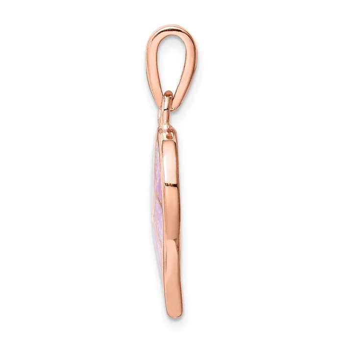 Necklaces TreasureFineJewelers Sterling Silver Rosetone Created Pink Opal Inlay Heart Pendant