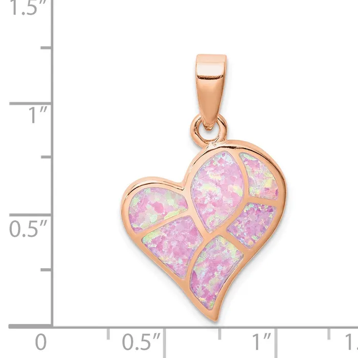 Necklaces TreasureFineJewelers Sterling Silver Rosetone Created Pink Opal Inlay Heart Pendant