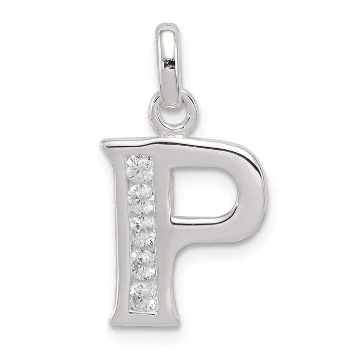 Necklaces TreasureFineJewelers Sterling Silver White CZ Letter P Initial Pendant Necklaces TreasureFineJewelers Sterling Silver White CZ Letter P Initial Pendant