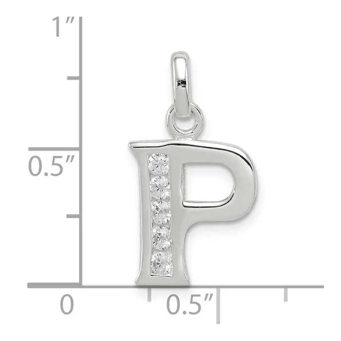 Necklaces TreasureFineJewelers Sterling Silver White CZ Letter P Initial Pendant