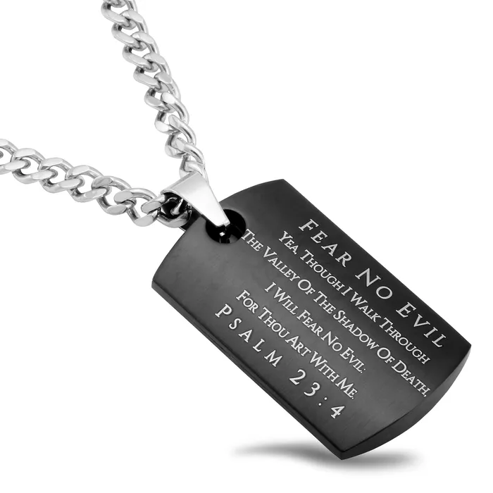 North Arrow Shop Necklaces PSALM 234 Black Dog Tag Cross Sword Necklace with Steel Curb Chain North Arrow Shop Necklaces PSALM 234 Black Dog Tag Cross Sword Necklace with Steel Curb Chain