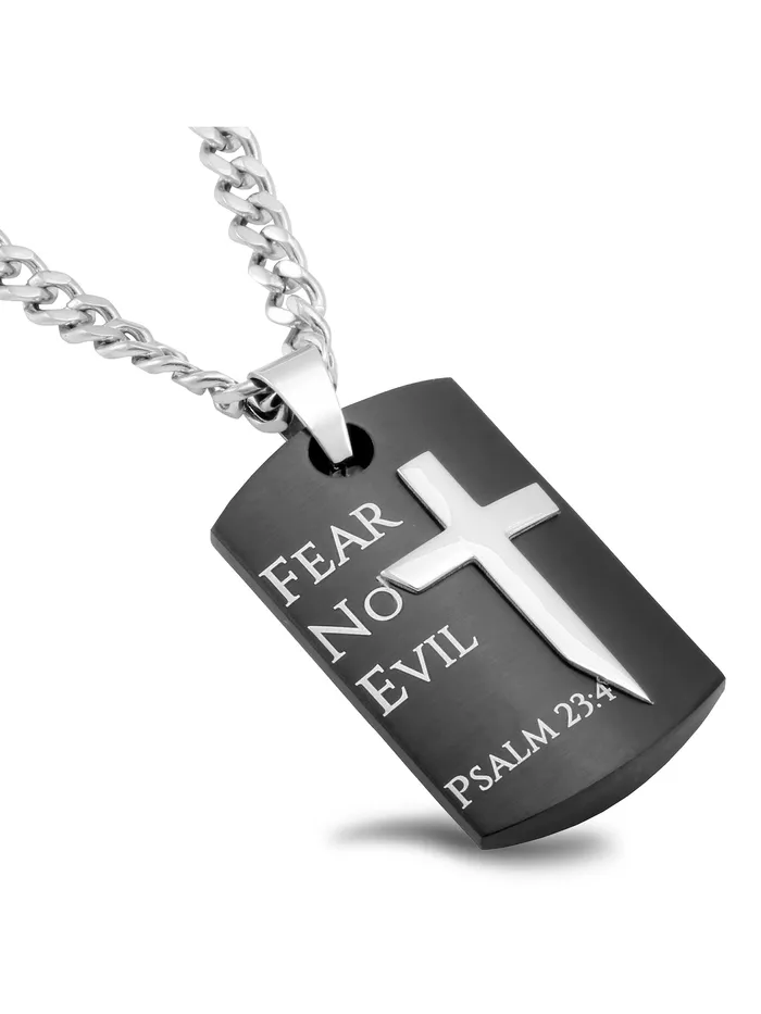 North Arrow Shop Necklaces PSALM 234 Black Dog Tag Cross Sword Necklace with Steel Curb Chain North Arrow Shop Necklaces PSALM 234 Black Dog Tag Cross Sword Necklace with Steel Curb Chain