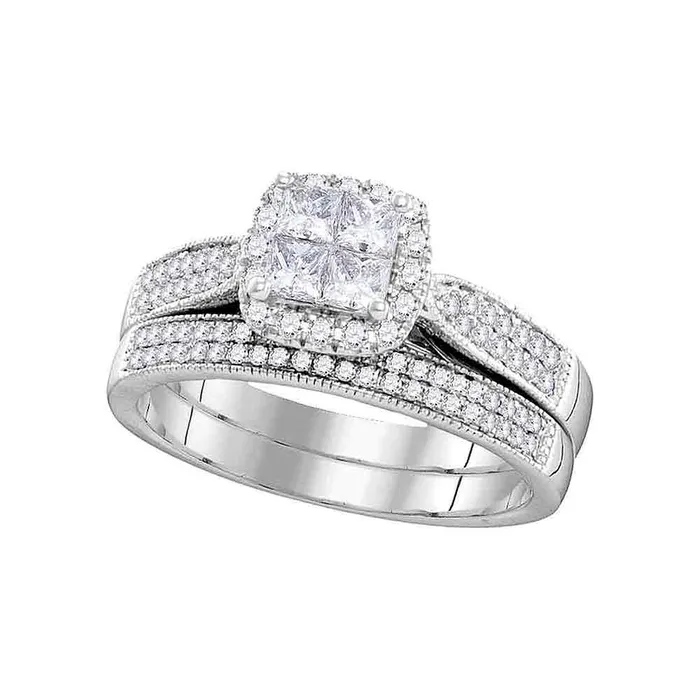 North Arrow Shop Rings 14kt white gold womens princess diamond cluster halo bridal wedding engagement ring band set 34 cttw106282 North Arrow Shop Rings 14kt white gold womens princess diamond cluster halo bridal wedding engagement ring band set 34 cttw106282