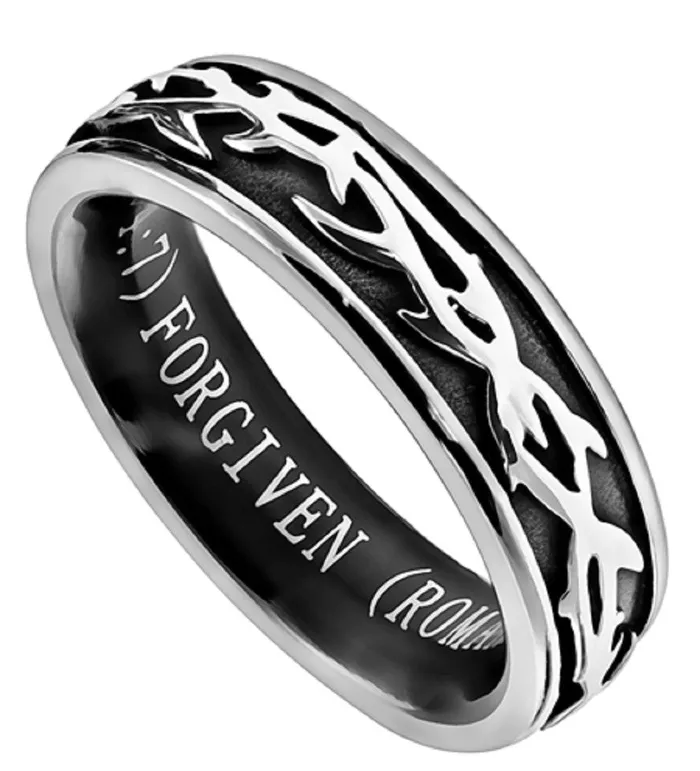 North Arrow Shop Rings Crown Of Thorns Forgiven Ring Stainless Steel Christian Bible Verse North Arrow Shop Rings Crown Of Thorns Forgiven Ring Stainless Steel Christian Bible Verse