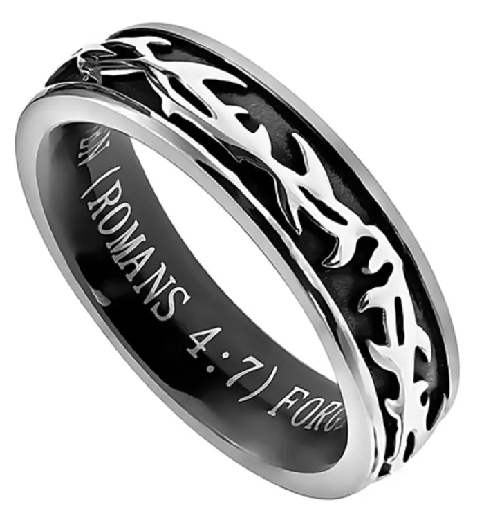 North Arrow Shop Rings Crown Of Thorns Forgiven Ring Stainless Steel Christian Bible Verse North Arrow Shop Rings Crown Of Thorns Forgiven Ring Stainless Steel Christian Bible Verse