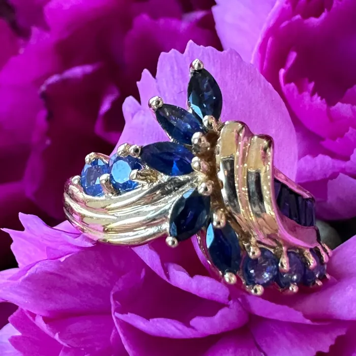 ONeills Estate Jewelry Rings 14 Karat Yellow Gold Blue Sapphire Tanzanite Ring 20002611